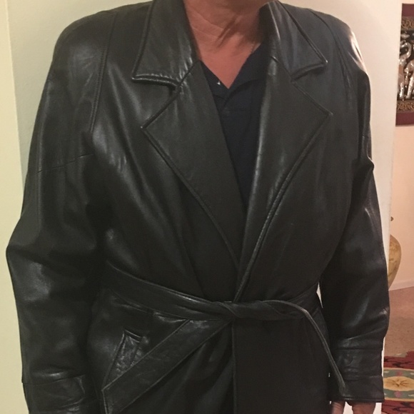 MENS FULL LENGTH LEATHER TRENCH COAT - Picture 1 of 1